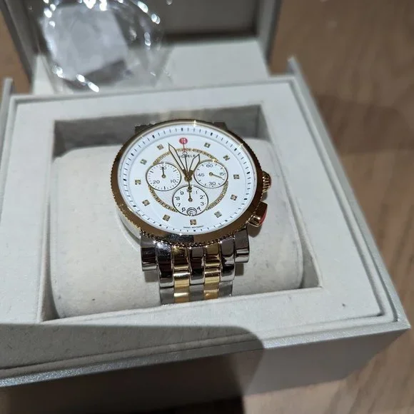 NEW Michele Sport Sail Diamond Dial Two Tone Gold Ladies 38mm Watch michele-NO-COLOR-Diamond-  main image 4